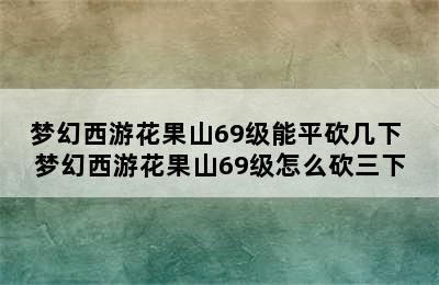 梦幻西游花果山69级能平砍几下 梦幻西游花果山69级怎么砍三下